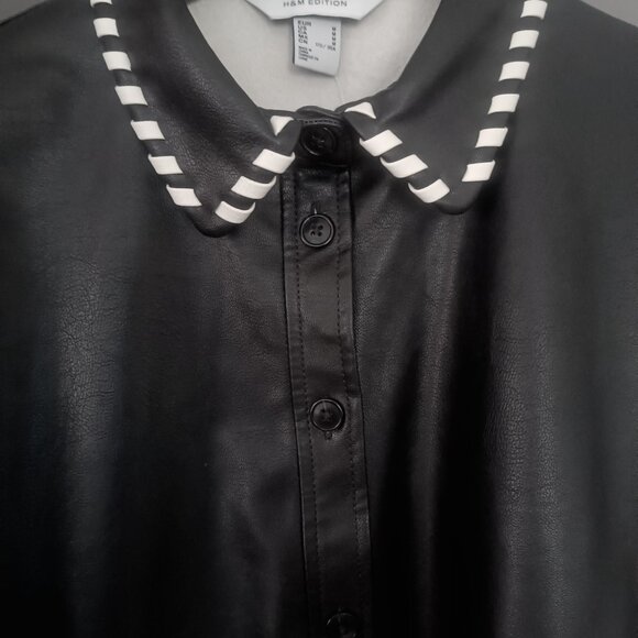 H&M Black and White Leather Jacket with Studded Collar - Picture 7 of 11